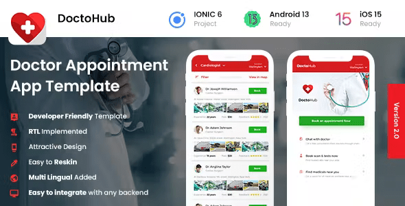 2 App Template| Nearby Doctor Appointment Booking App| Medical finder App| DoctoHub