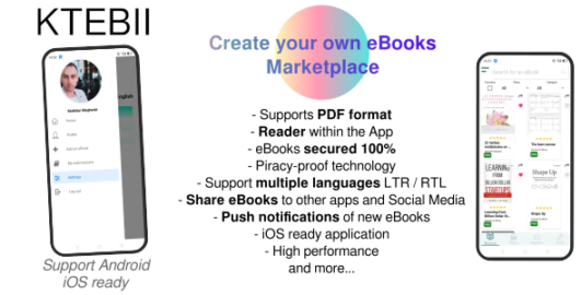 Ktebii NEW V1.2 Ebooks marketplace app (publishers, writers…) React-Native with FREE Web Admin App