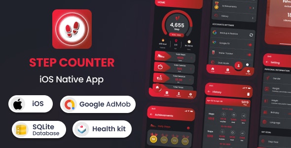 Pedometer and Step Counter – iOS Native Mobile App in Swift (20 Languages) 1.3