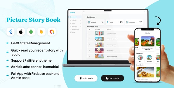 Picture Story Books for Kids with Firebase Backend + Web Admin Panel Full App ready to publish