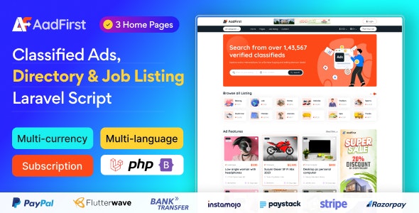 Aadfirst – Classified Ads, Directory & Job Listing Laravel Script 3.0