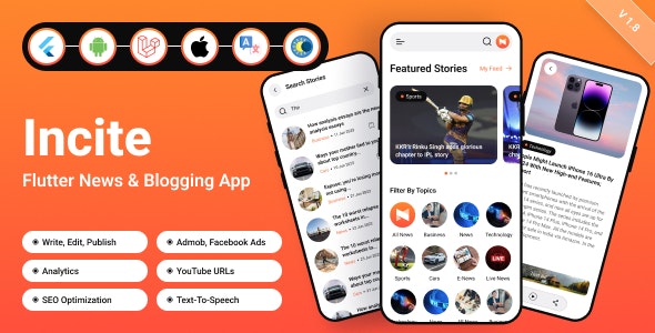 Incite – Short News App  Web, Blog App with Laravel Admin Panel for Android  iOS