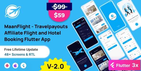 MaanFlight – Travelpayouts Affiliate Flight and Hotel Booking Flutter  Full App  Admob  Onesignal