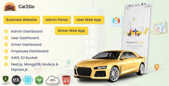 Car2Go – One Stop Ride Share Platform | User Web App | Driver Web App | Admin Panel (MERN)