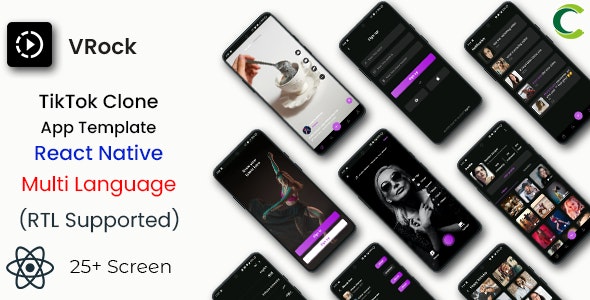 TikTok Clone App Template in React Native | Video Creating  Sharing App | Short Video App | VRock