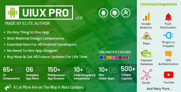 UIUX PRO – Android Material Design UI Components, App Screens, Code Snippets, App Skins & Mini Apps