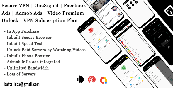 Secure VPN – OneSignal – Facebook Ads – Admob Ads – Video Premium Unlock – VPN Subscription Plan