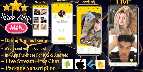 Three stars -live stream Complete Flutter Dating App with Admin