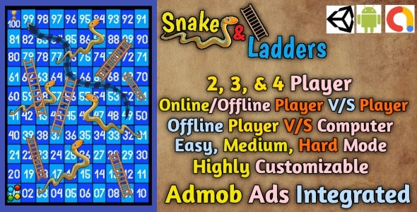 Multiplayer Snakes and Ladders Game: Easy Medium Hard Mode