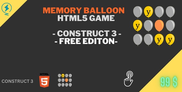 MEMORY BALLOONS – HTML5 GAME – CONSTRUCT 3 – FREE EDITION