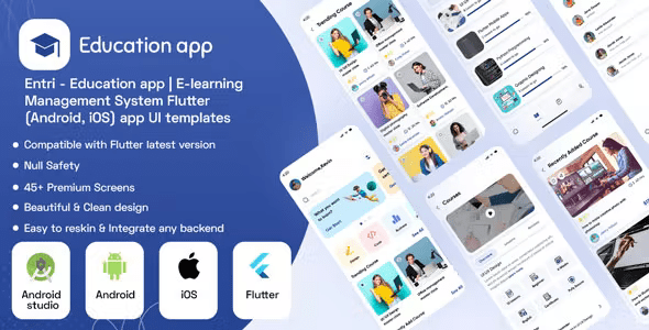 Entri – Education app | E-learning Management System Flutter 3.0(Android, iOS) app UI template