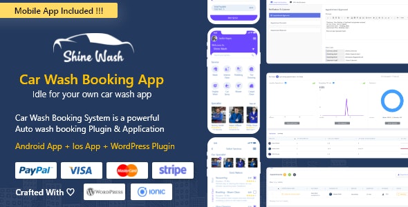 Shinewash – Car Wash Booking System For WordPress with mobile apps android + Ios + WordPress Plugin