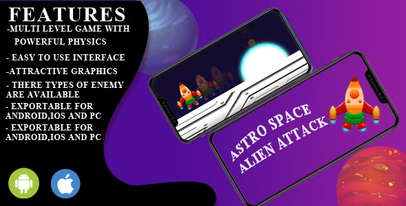 Astro space alien attack game unity engine