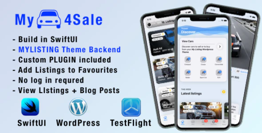 MyCar4Sale – IOS companion app for My Listing Theme: Car Demo. WP Plugins included.