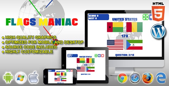 Flags Maniac – HTML5 Quiz Game