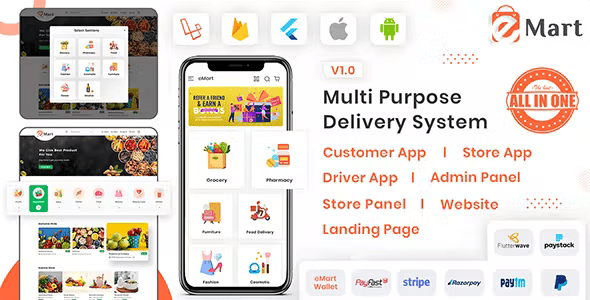 eMart | Multi-Service/Multi-Purpose Food, Grocery, Pharmacy, Flower Delivery Flutter App