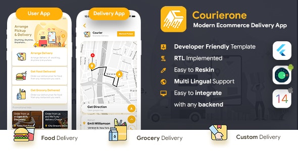 4 App Template| Courier App| Peer to peer Courier delivery app Food Grocery logistics App Courierone