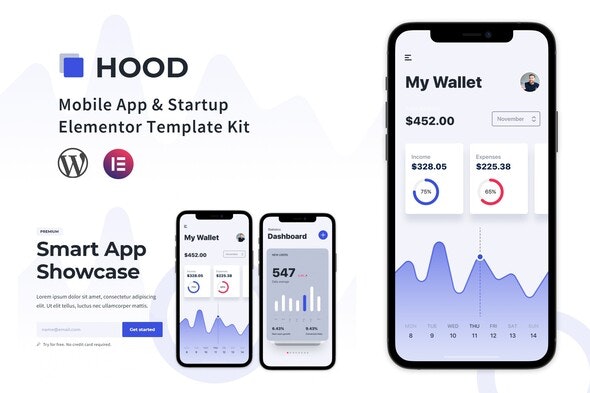 Hood – Mobile App & Startup Elementor Template Kit