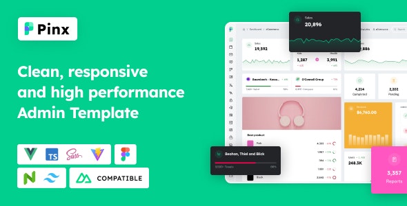 Pinx – Vuejs / Nuxt Tailwind + Naive Admin Dashboard Template