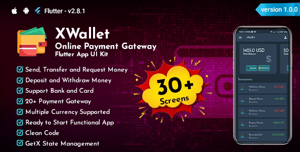 XWallet – Online Payment Gateway Flutter App UI Kit 1.2