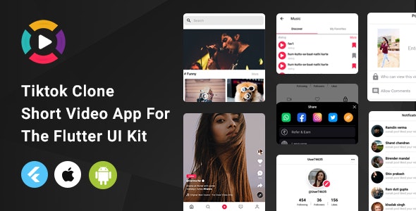 Tiktok Clone | Short Video App For The Flutter UI Kit | Android | iOS