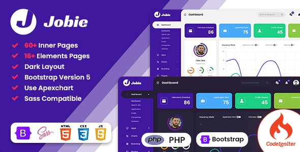 Jobie – Job Portal Codeigniter & Bootstrap Admin Dashboard