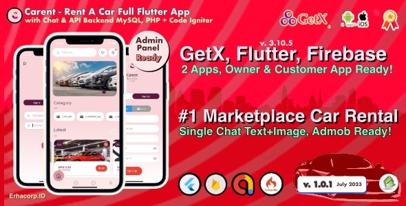 Carent – Rent Car Full Flutter App with Chat | Admin Panel | GetX | Owner  Customer App Include