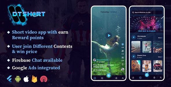 DTShort – TikTok clone | Short Video flutter full app | android | ios | Admin panel