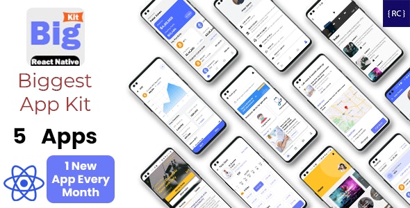 BigKit – Biggest React Native App Template Kit – 16 Apps (Add 1 App Every Month)