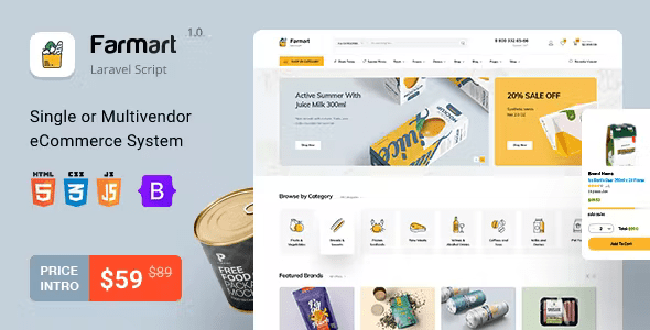 Farmart – Single or Multivendor Laravel eCommerce System 1.22.5