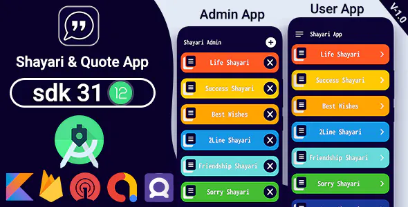 Shayari & Quotes App Source code With Admob, Facebook bidding, Onesignal Push Notification