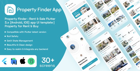 Property Finder : Rent  Sale Flutter 3.x (Android, iOS) app UI template | Property for Rent  Buy