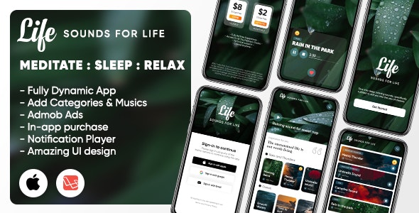 Life: Sleep Sounds – Meditation Sounds – Relax Music App – iOS (Swift UI/Laravel)