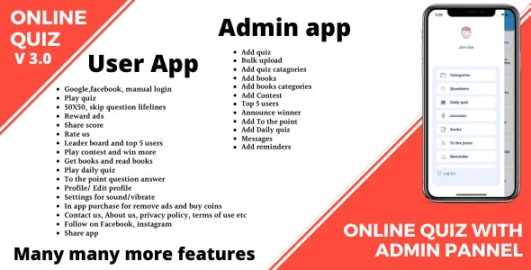 Online quiz + User app + Admin app + firebase