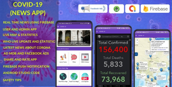 COVID-19 (CoronaVirus) News App – Real-Time News (Firebase Live Data), States + Facebook & Admob Ads