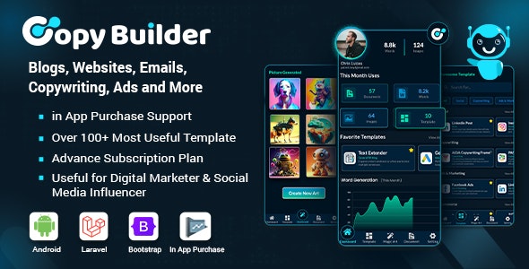 Copy Builder – AI Writing Assistant, AI Image Generator, and Content Creator as SaaS