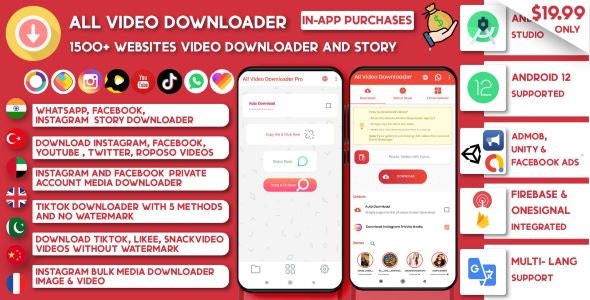 All Video Downloader  StorySaver | 1500 Websites Threads,Snackvideo,Whatsapp, Tiktok, Instagram, FB