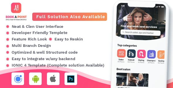 Salon & Spa Barber Appointment Booking Android + iOS App Template IONIC 4 – Book A Point