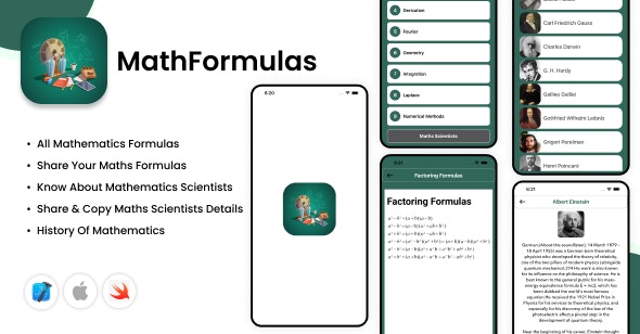 MathFormulas – iOS App – Mathematics Formulas – Maths Scientists – History Of Mathematics – Maths