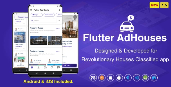 Flutter AdHouses For House Classified BuySell iOS and Android App with Chat 1.9