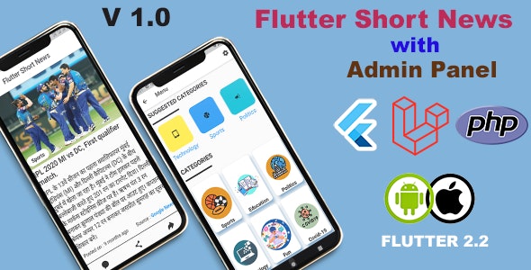 Flutter News in briefs for Android and iOS with Admin Panel