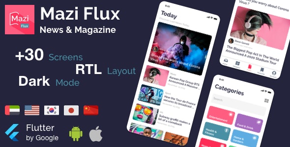 Mazi Flux – News & Magazine for Flutter mobile template