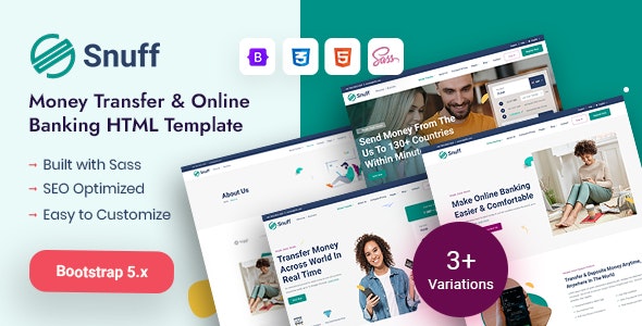 Snuff – Money Transfer & Banking HTML Template 1.2