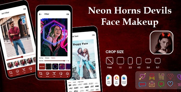 Neon Horns Devils Face Makeup Editor – Neon Horns Devil Face – Devils Face Makeup Photo Editor