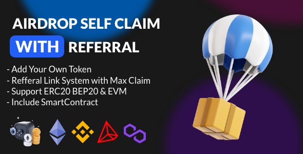 Airdrop Crypto with Self Claim and Refferal – Airdrop Tokens BEP20 ERC20 Support