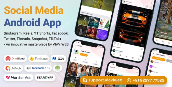 Social Media Android App (Instagram, Reels, YT Shorts, Facebook, Twitter, Threads, Snapchat, TikTok)