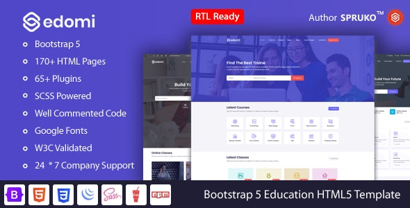 Edomi – Bootstrap 5 Education, Learning Courses HTML Template