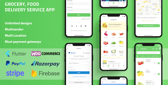 Grocery Food Delivery Service Flutter app for WooCommerce with Multivendor & Multi Location Features