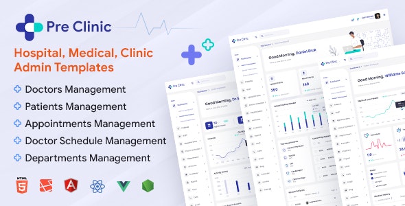 Preclinic – Hospital, Medical, Clinic Admin Templates (HTML5 + Laravel + Reactjs + Vuejs + Angular)