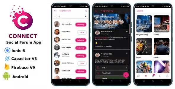 Connect – Ionic 6 Social Forum Capacitor, Firebase V9, Android, iOS